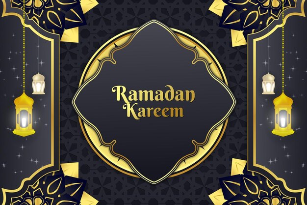 Ramadan Kareem Islamitische achtergrond zwart en goud met element