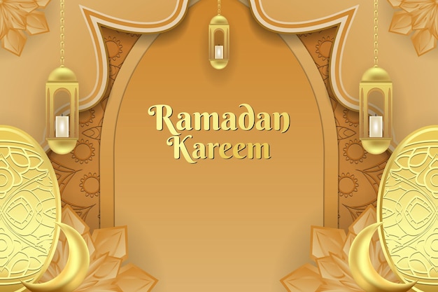 Ramadan Kareem islamitische achtergrondstijl met element en gouden kleur