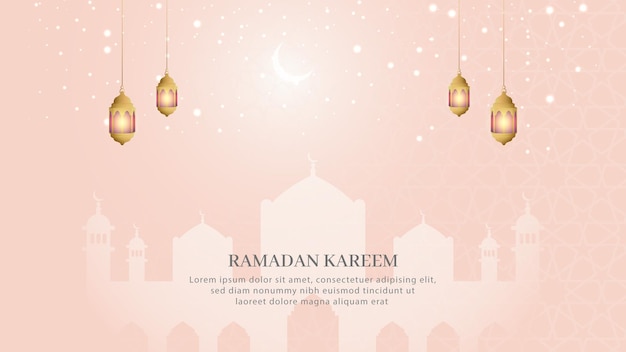 Ramadan Kareem islamitische decoratieve achtergrond met Arabisch patroon en moskee met lantaarns