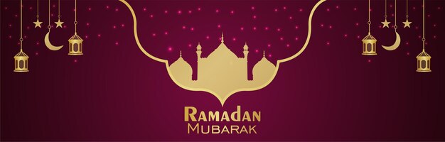Ramadan kareem islamitische festival uitnodiging banner of koptekst met gouden lantaarn
