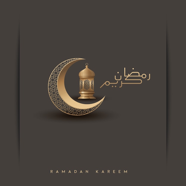 Ramadan kareem islamitische groet achtergrondontwerp met gouden halve maan en lantaarn