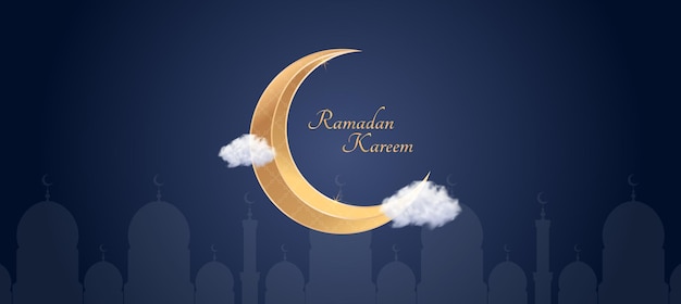 Vector ramadan kareem islamitische groeten kaart achtergrond vector illustratie gouden maan en lamp ontwerp sjabloon illustratie met 3d realistische gouden lantaarn