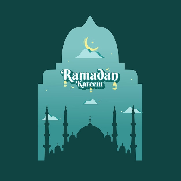 Ramadan kareem islamitische heilige maand moskee poster wenskaart sjabloon vectorillustratie