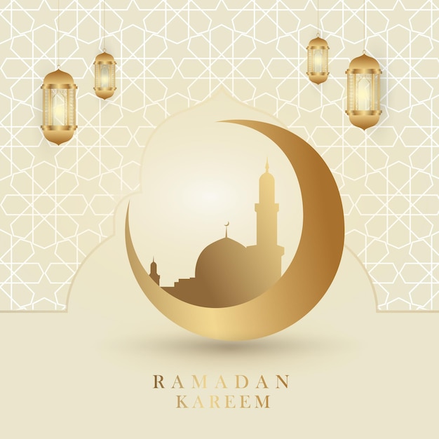 Ramadan kareem islamitische poster met een maansikkel en een maansikkel