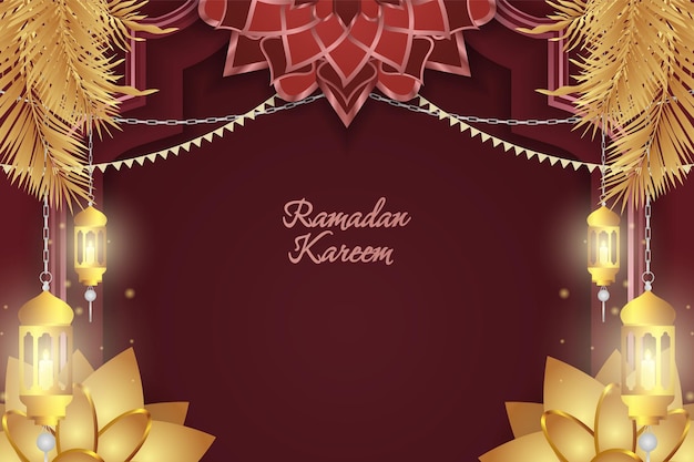 Ramadan kareem islamitische rode en gouden luxe met bloemornament