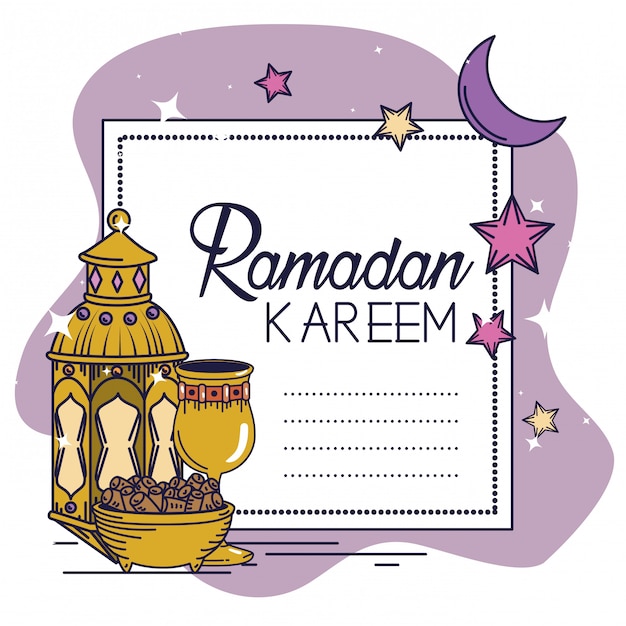 Ramadan Kareem-kaart met lamp en kelk