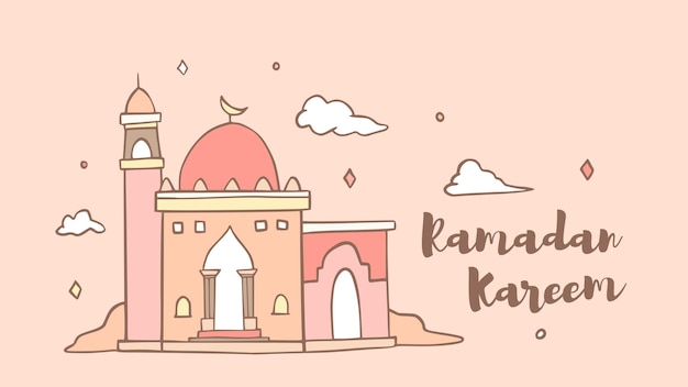 Vector ramadan kareem kids hand drawn illustration with cute cartoon design background