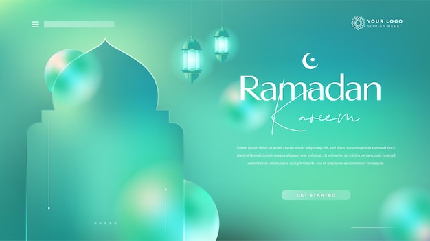 Ramadan Kareem Landing Page Template Design Beauty Green Holographic Glass Morph