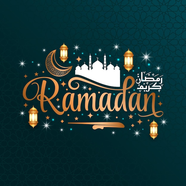 Ramadan kareem lettering testo augura adesivo tipografia ramadhan per lo sfondo dei post sui social media