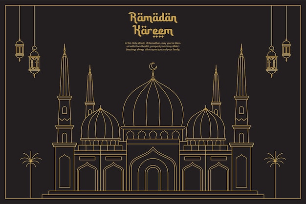 Ramadan kareem, line art design di lanterna sospesa