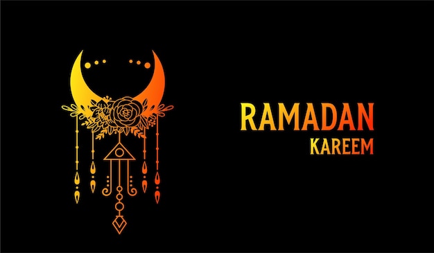 Ramadan kareem logo with a crescent moon on a black background