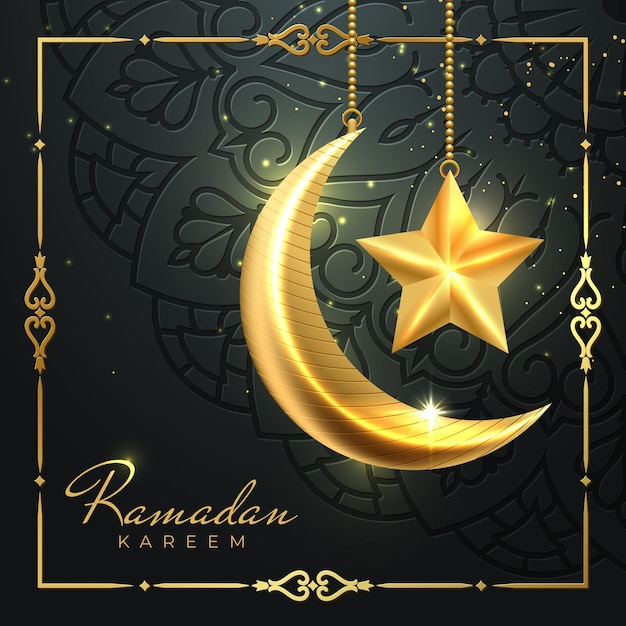 Ramadan Kareem Luxe Islamitische Groetachtergrond Met Decoratief Ornament Gouden Lantaarn En Ster