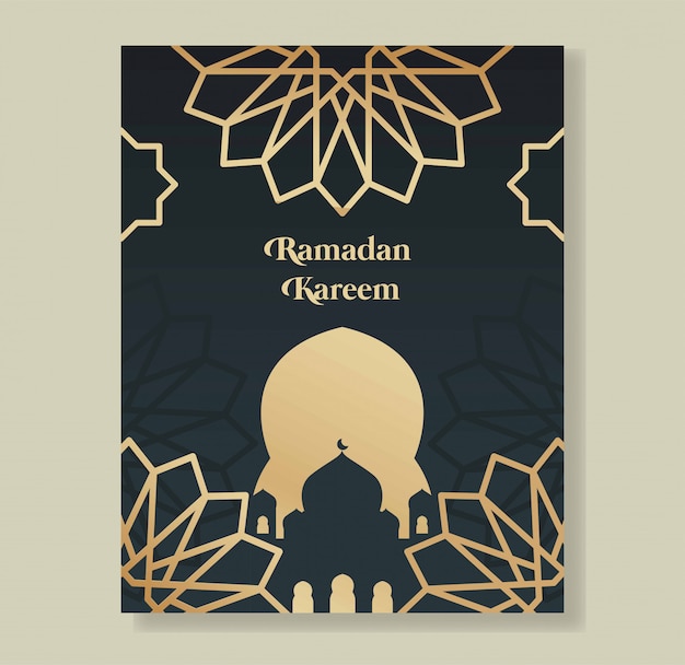 ramadan kareem luxury card with mosque and arabic pattern