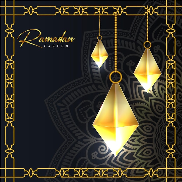 Вектор Рамадан карим роскошный исламский декоративный фон с поздравительной открыткой и золотым орнаментом