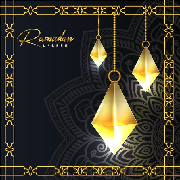 Ramadan kareem luxury islamic decorative background with greetings card and golden ornament