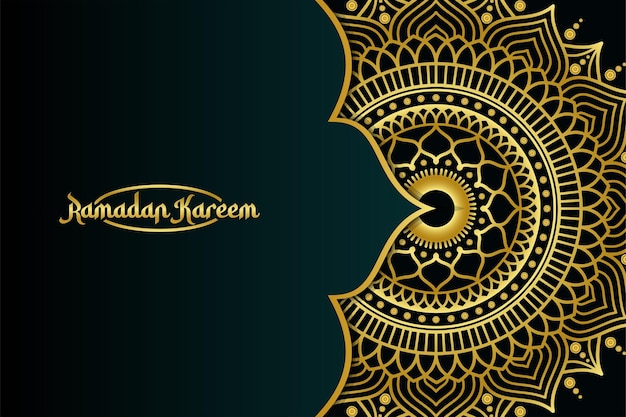 Vettore ramadan kareem in stile lussuoso con mandala dorato su sfondo scuro per ramadan mubarak. ramadan s