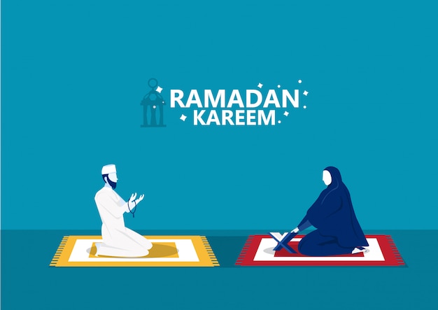 Ramadan kareem, man bidt en leest al-koran