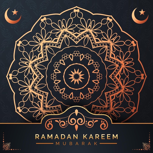 Sfondo mandala ramadan kareem con motivo arabesco dorato in stile orientale islamico arabo