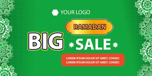 Ramadan Kareem Mega Sale Banner Islamic Ornament Lantern Decoration gold and modern Background