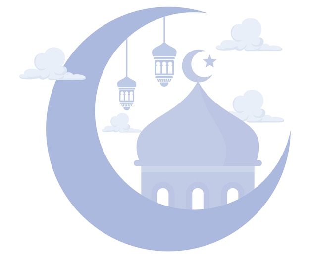 Ramadan Kareem met halve maan en visuele binnenkant Ramadan begroeting en wens moslims platte vector