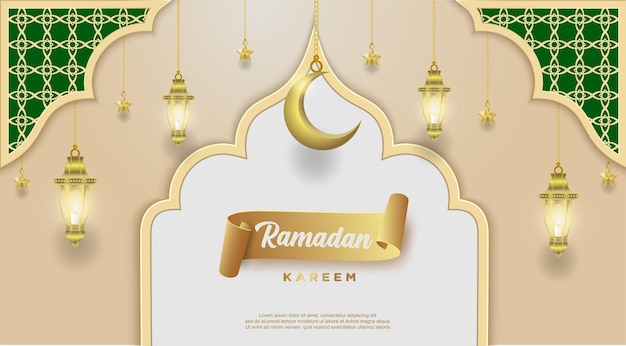 Ramadan kareem met halve maan goud luxe halve maan sjabloon islamitische 3d