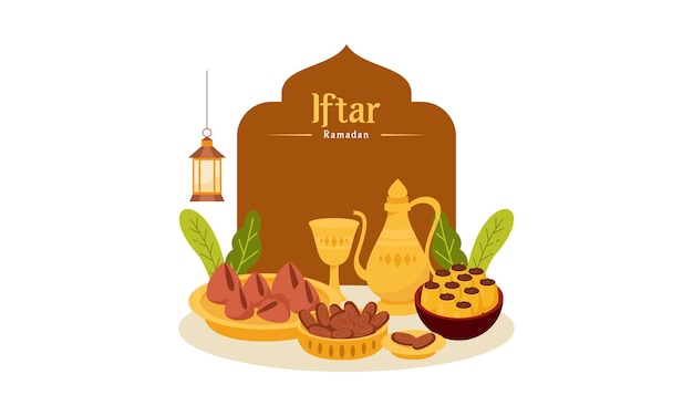 Ramadan Kareem met Iftar vasten voedsel illustratie