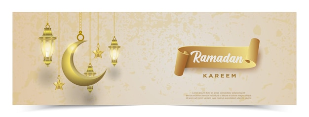 Vector ramadan kareem met luxe lantaarns en halve maan