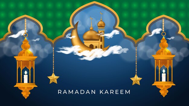 Vettore ramadan kareem modello di sfondo effetto luce lunare