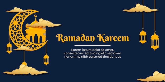 Ramadan Kareem moon mosque Arabic calligraphy template for banner invitation poster card