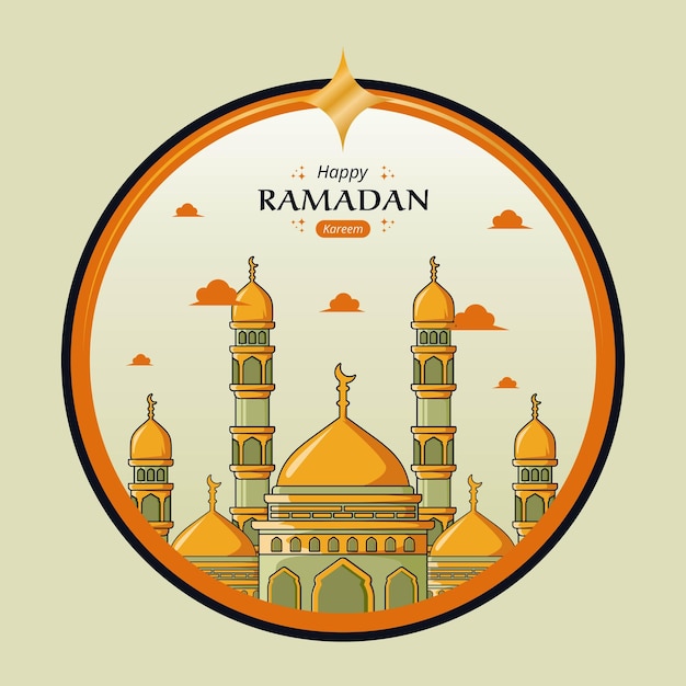 Progettazione islamica dell'illustrazione di saluto di arte di clip della moschea di ramadan kareem