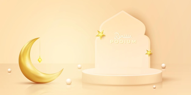 ramadan kareem mubarack promotion product sale empty 3d podium design with mosque star and pearl