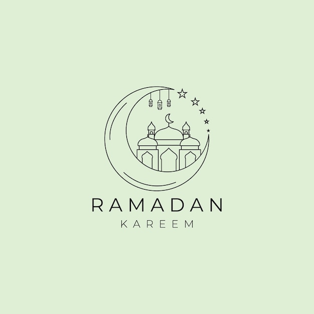 Disegno dell'illustrazione del logo minimalista di ramadan kareem mubarak line art