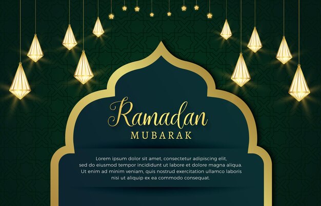 Ramadan kareem mubarak with abstract gradient dark green background and beautiful luxury shiny islamic ornament