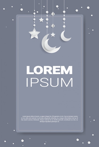 Vector ramadan kareem muslim religion holy month greeting card with moons and stars flat vertical copy space