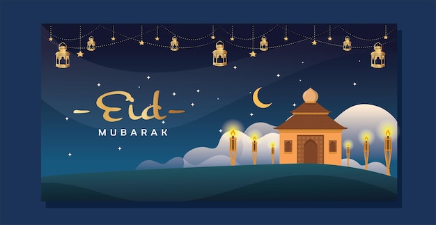 Ramadan kareem nacht ied mubarak banner achtergrond sjabloon lantaarn en moskee