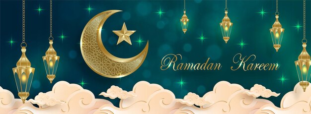 Ramadan Kareem ontwerp op islamitische achtergrond met gouden patroon op papier kleur backgroung (transaltion: Ramadan Kareem)