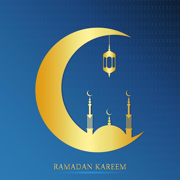 Ramadan Kareem-ontwerp voor moslimfeest van de heilige maand Ramadan-wenskaart met gouden moskee en een halve maand Vectorillustratie