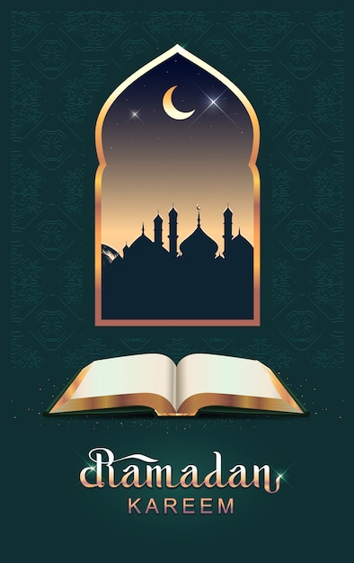 Ramadan kareem libro aperto koran e luna
