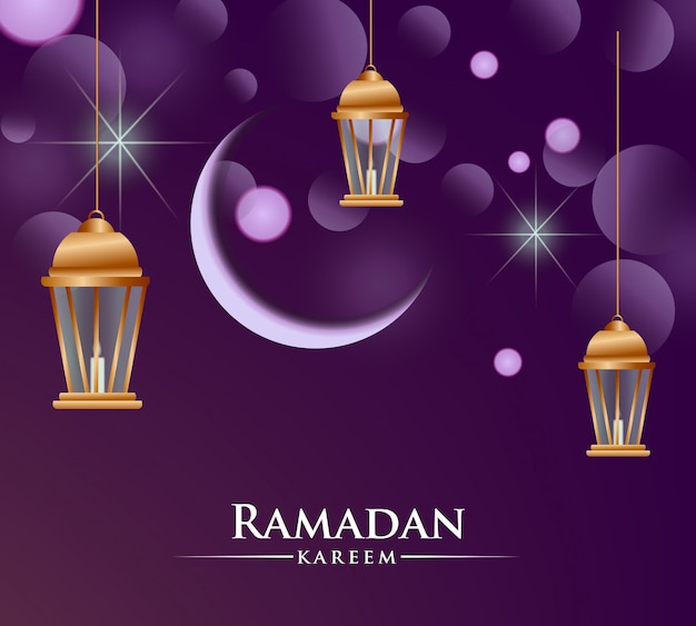 Vector ramadan kareem paars mooi wenskaartontwerp