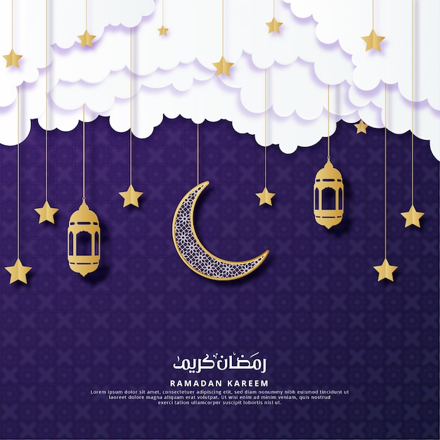 Vettore ramadan kareem paper art greeting