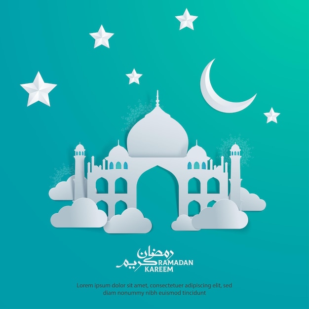 Ramadan kareem paper cut style Islamic banner poster background template