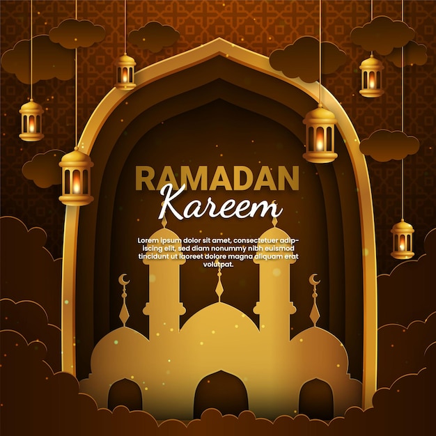 Ramadan kareem paper cut vector Banner or poster with lantern and cloud ornament suitable for celebrating ramadan events