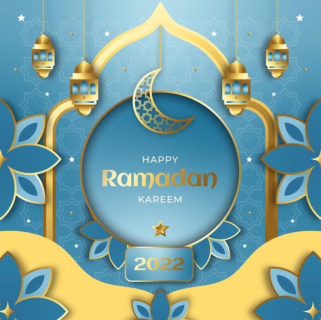 Ramadan kareem papier stijl realistische vierkante achtergrond