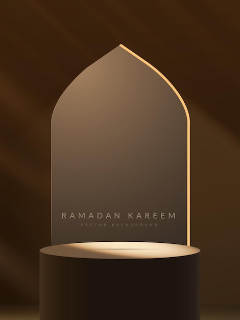 Ramadan kareem-podium met moskeedeur vectorillustratie