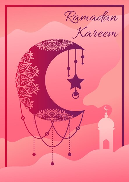 Poster di ramadan kareem con luna crescente