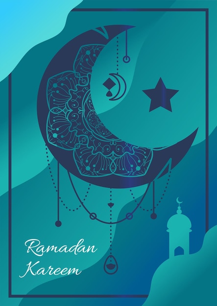 Vettore poster di ramadan kareem con luna crescente