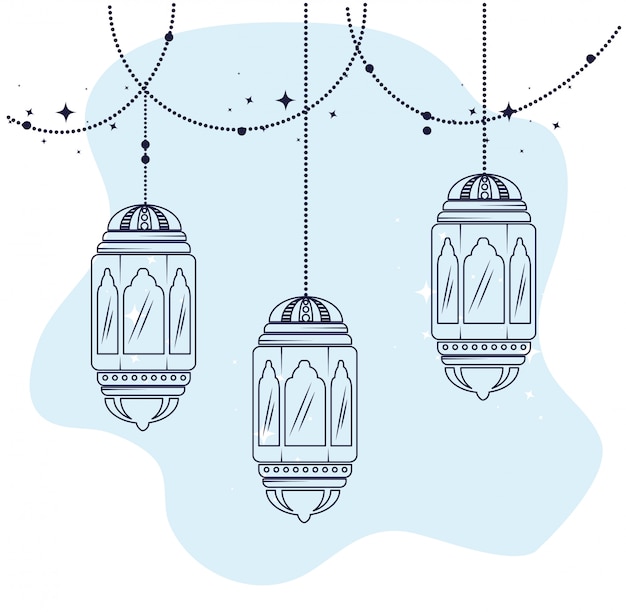 Vector ramadan kareem poster with hanging lanterns