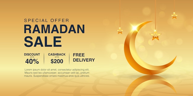 Modello di sfondo banner promozionale ramadan kareem. vendita speciale islamica eid mubarak