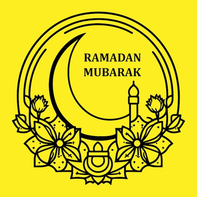 Ramadan kareem ramadan mubarak biglietto d'auguri islamico elemento design contorno nero vettore isolato