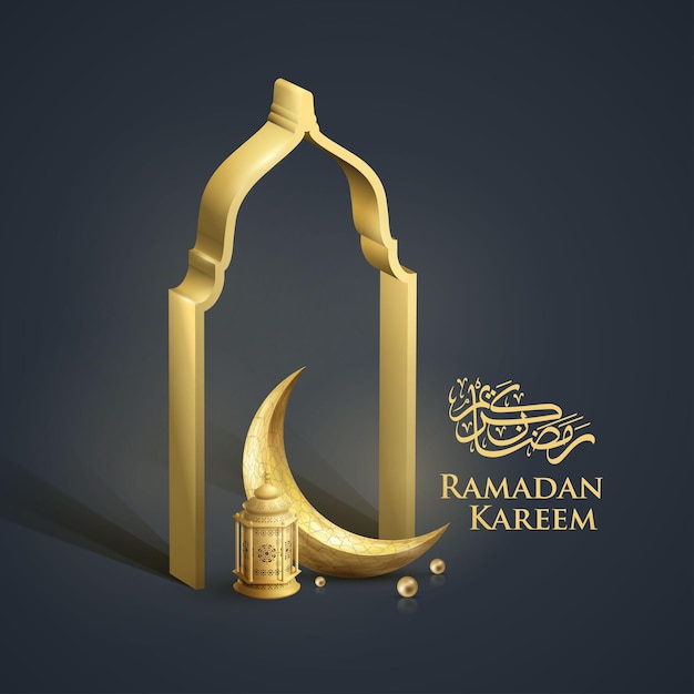 Vector ramadan kareem realistic gold crescent and islamic lanttern design